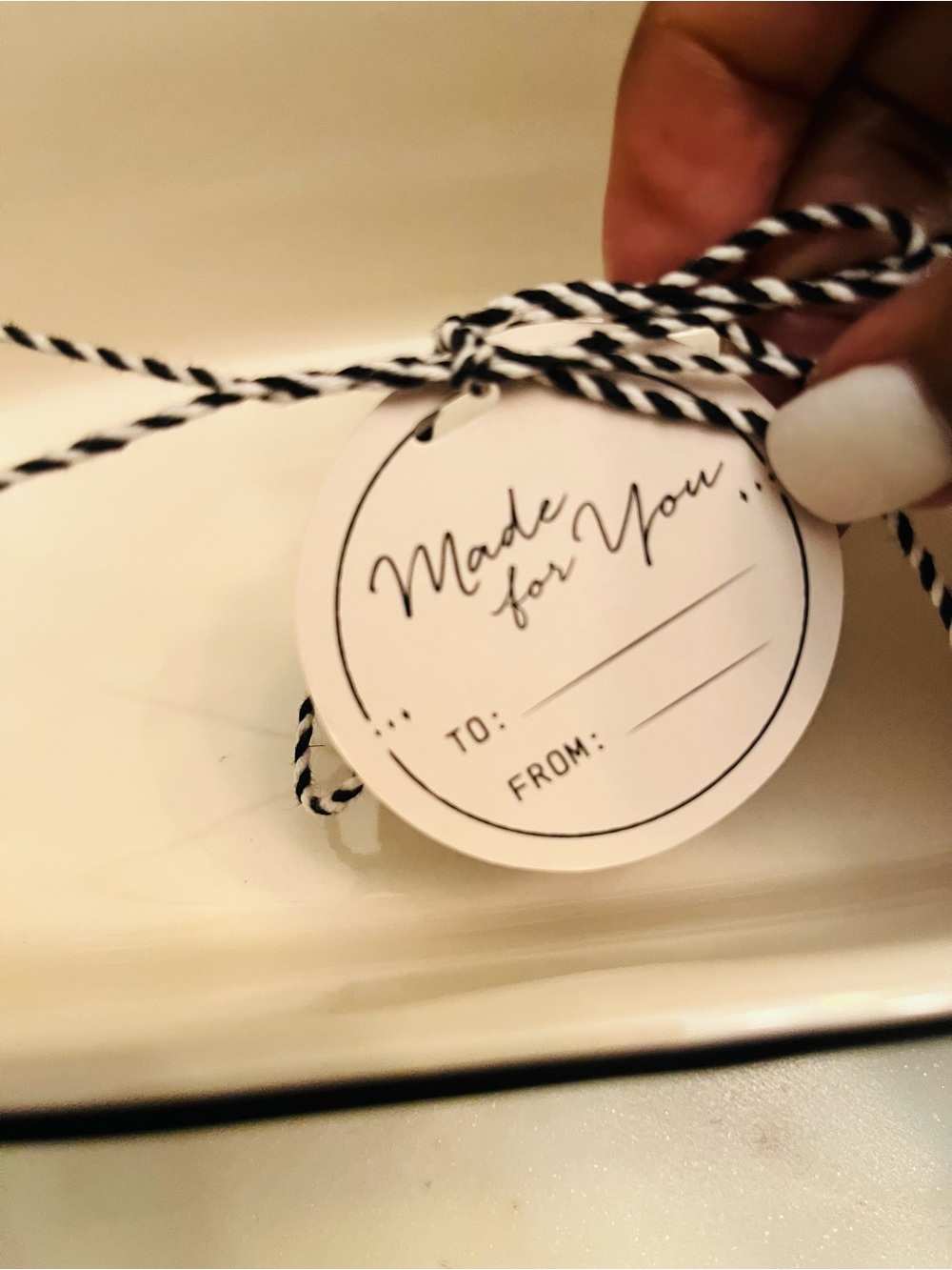 Demdaco Cream 'Made for You' Ceramic Baking Dish w/Black Trim & Stylish Script - Picture 7 of 9